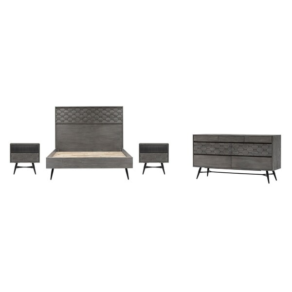 Armen Living Makena 4 Piece Queen Bedroom Set in Gray Acacia Wood SETMKBDQN4A - main